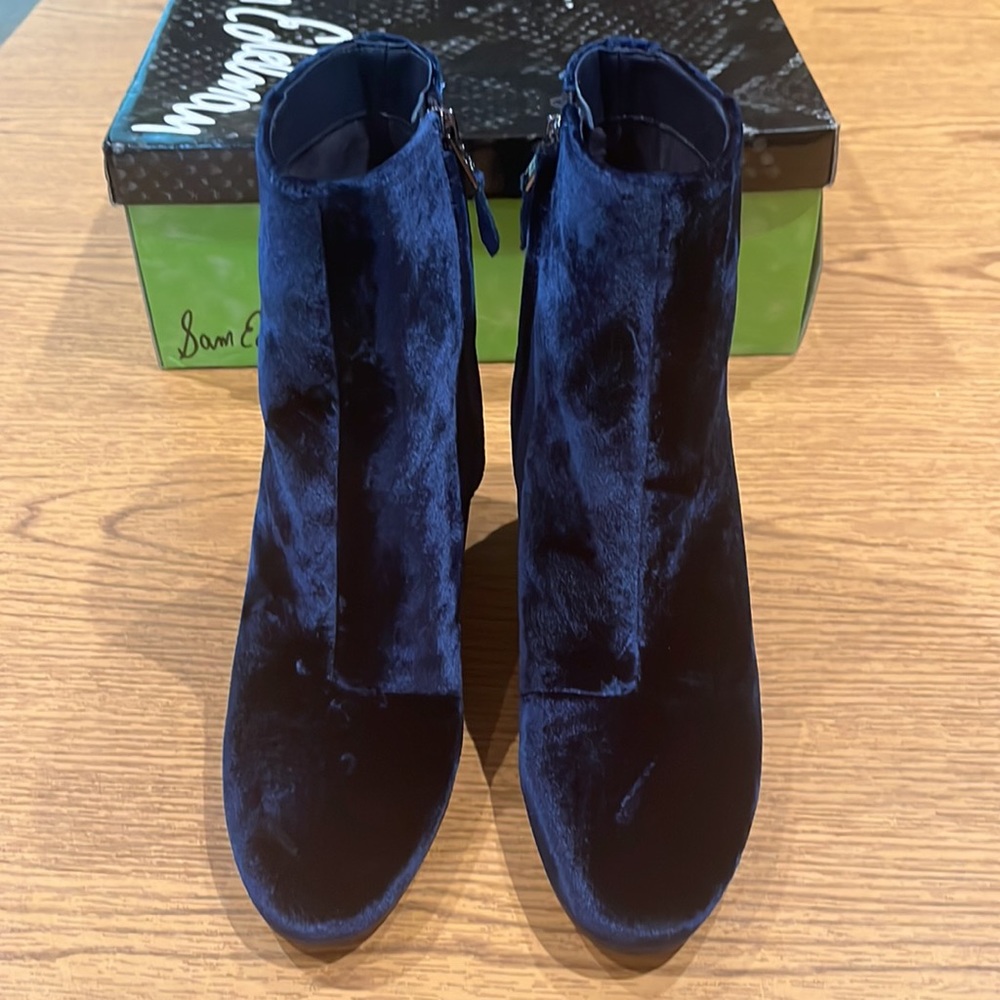 Sam Edelman Navy Velvet Block Heel Booty